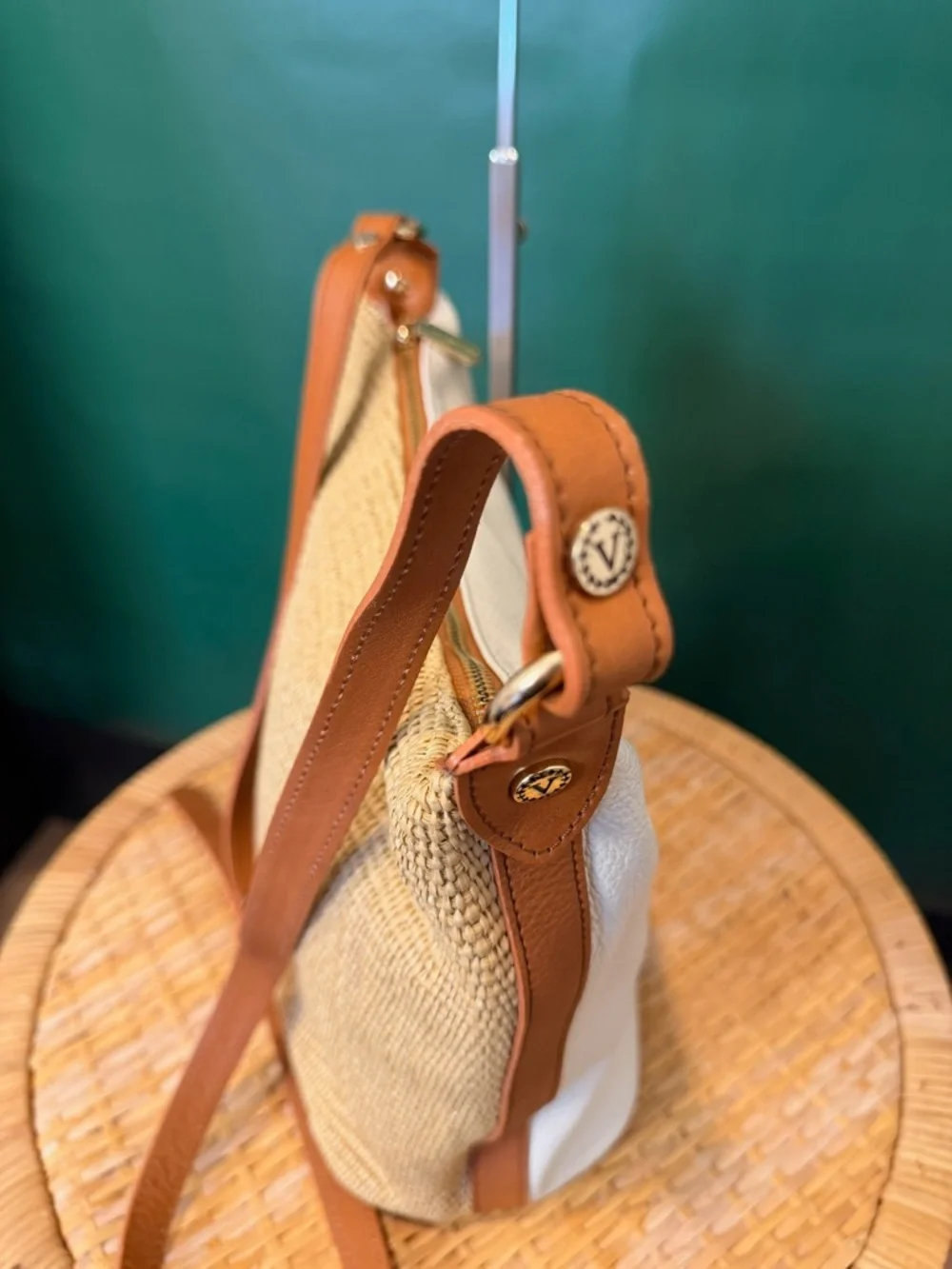 Valentina Leather and Straw Hobo Bag